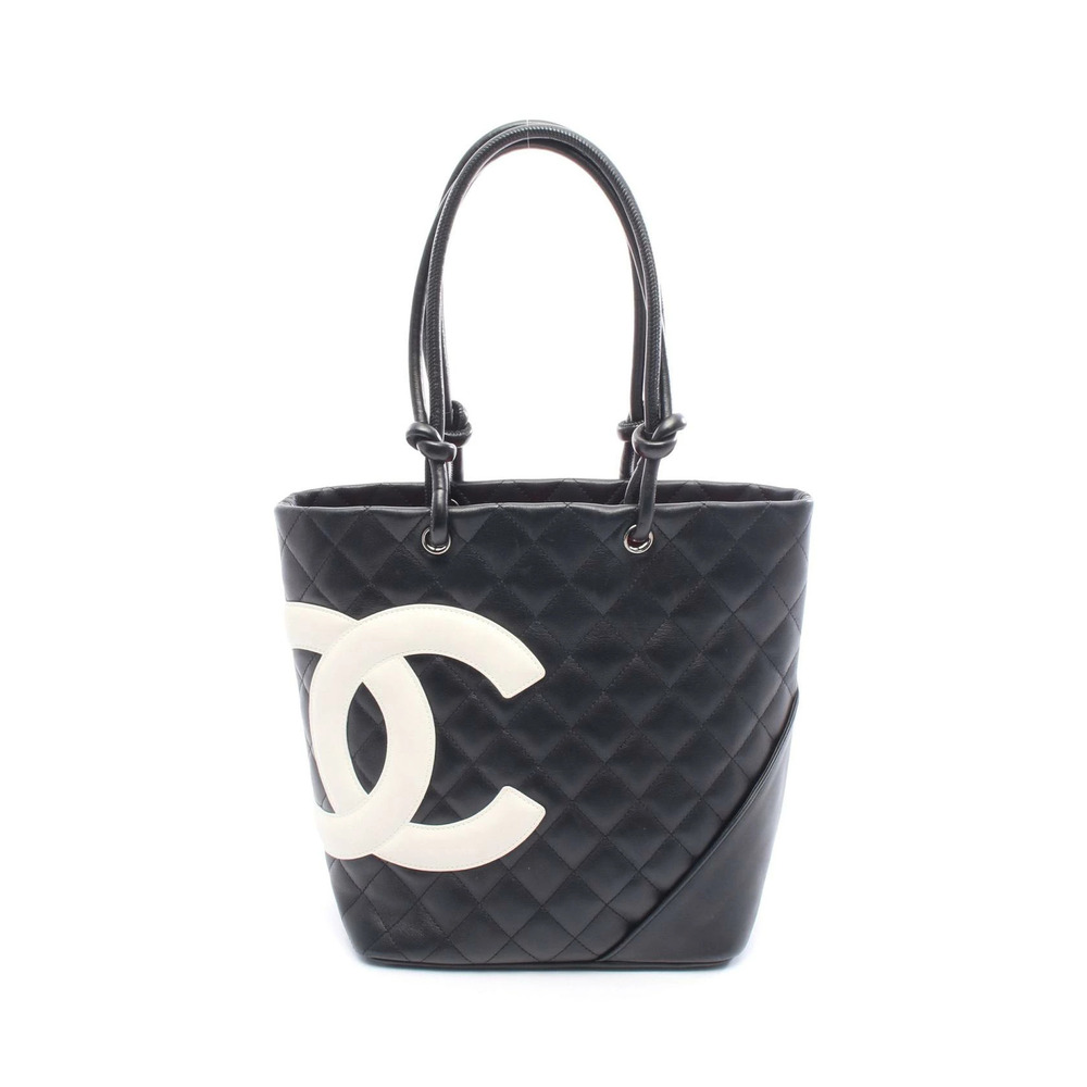 Chanel Cambon Tote Bag Leather Black White